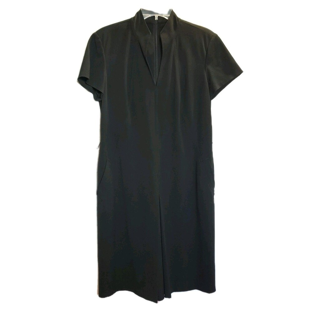 Talbots Petites Black Cap Sleeve Pleated Front V-Neck Sheath Dress Size 12P